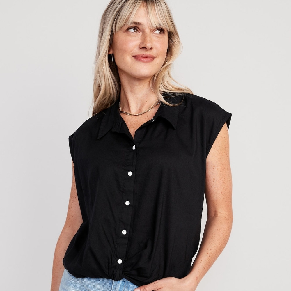 Old Navy Dolman-Sleeve Twist-Front Cropped Shirt, Black, XXL